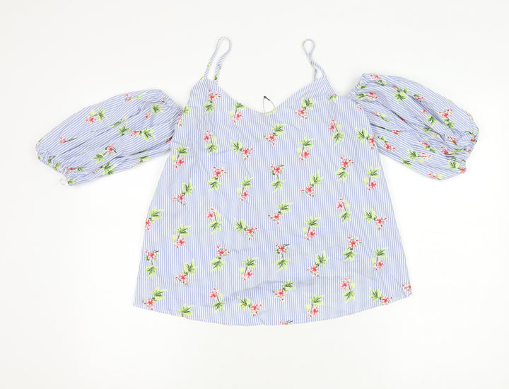Marks and Spencer Women’s Blue Floral Puff Sleeve Cotton Blouse Size 8