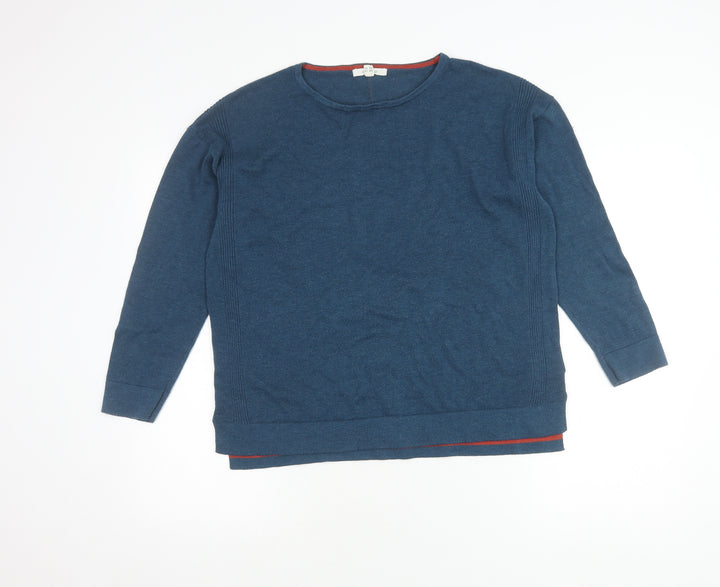 Wheatmuff Women's Blue Cotton Modal Crew Neck Jumper Size 14