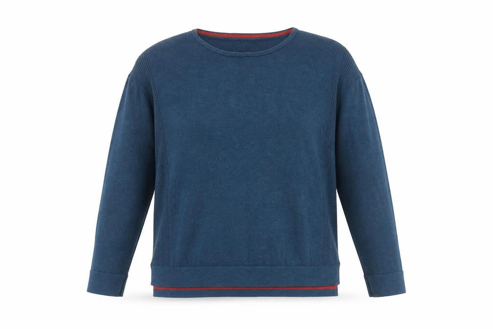 Front view of Wheatmuff Women's Blue Cotton Modal Crew Neck Jumper, size 14
