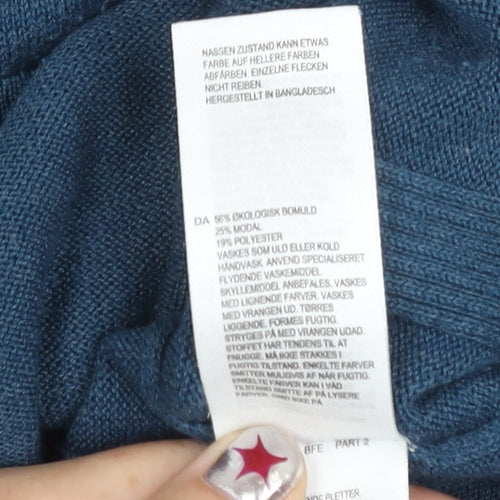 Wheatmuff Women's Blue Cotton Modal Crew Neck Jumper Size 14