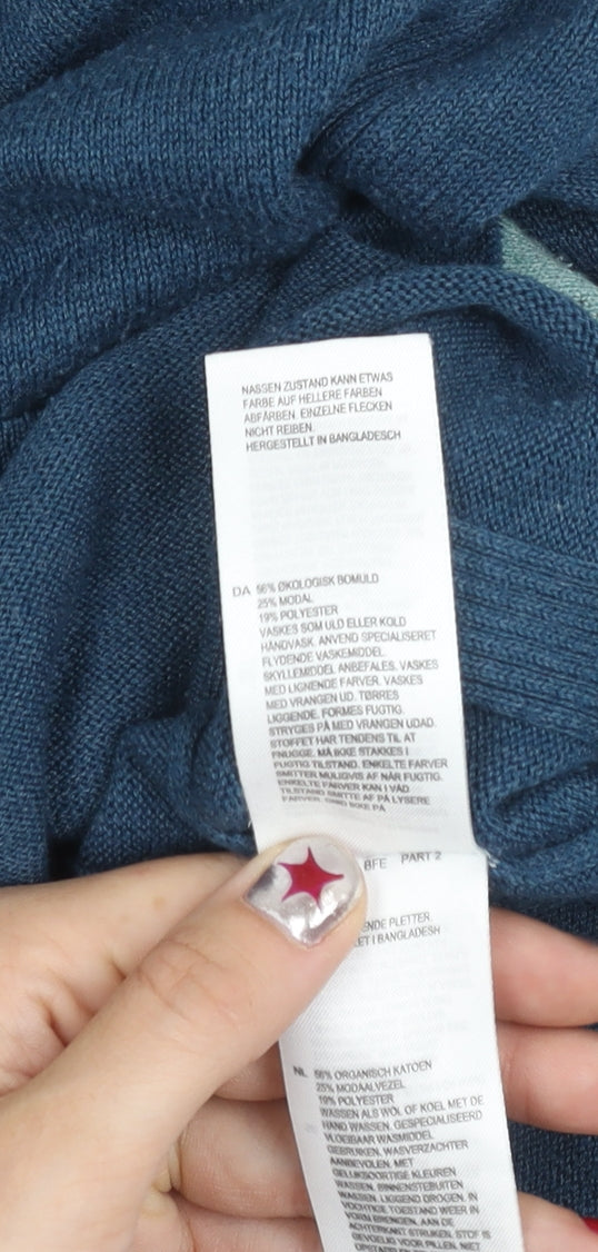 Wheatmuff Women's Blue Cotton Modal Crew Neck Jumper Size 14