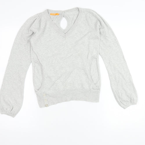 SoulCal Women's Grey V-Neck Pullover Jumper Size 10 Puff Sleeve