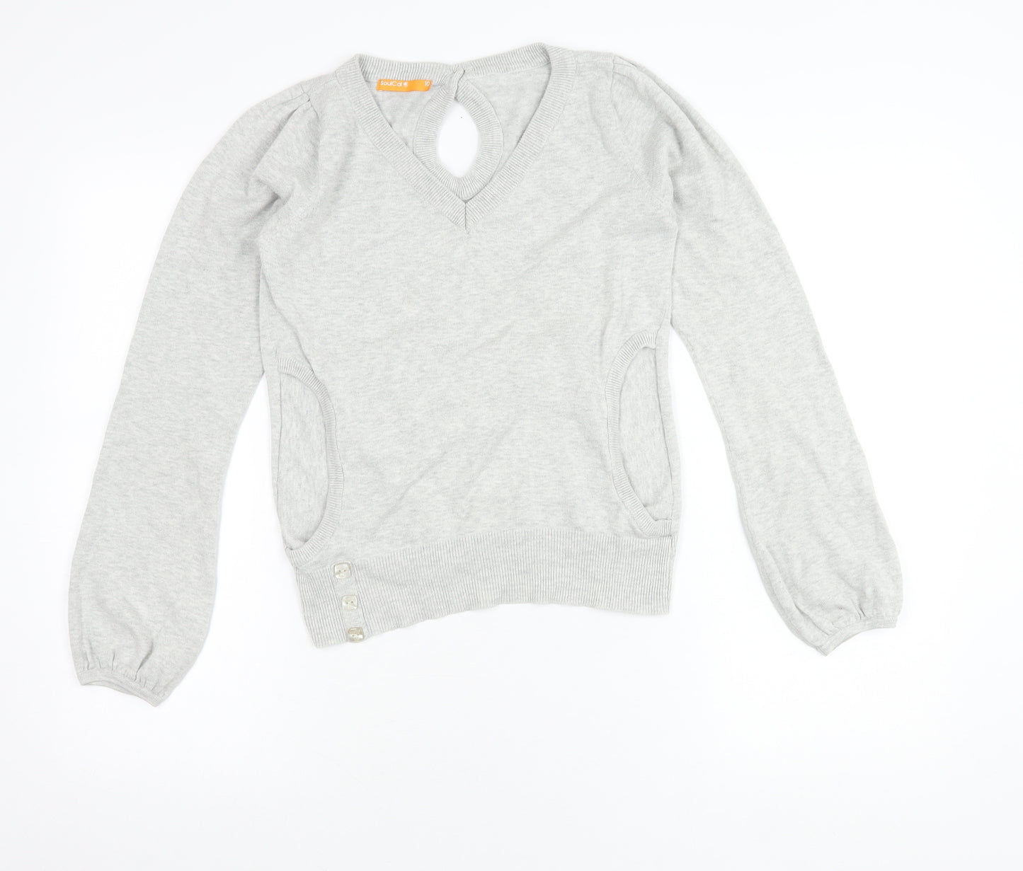 SoulCal Women's Grey V-Neck Pullover Jumper Size 10 Puff Sleeve