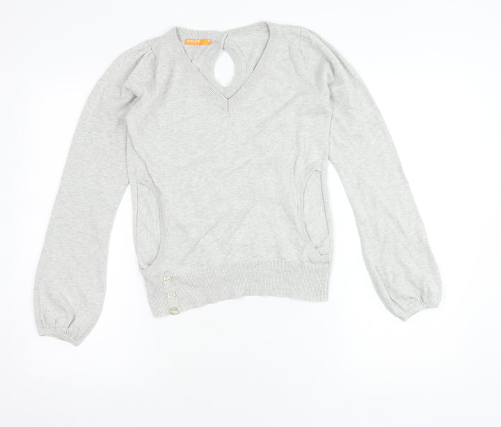 SoulCal Women's Grey V-Neck Pullover Jumper Size 10 Puff Sleeve