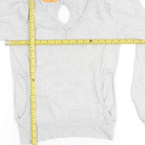 SoulCal Women's Grey V-Neck Pullover Jumper Size 10 Puff Sleeve