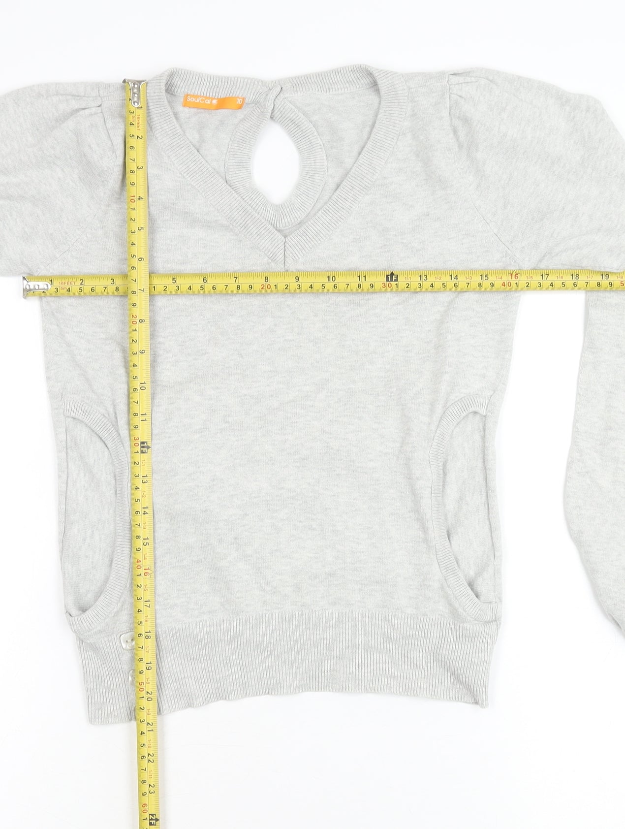 SoulCal Women's Grey V-Neck Pullover Jumper Size 10 Puff Sleeve