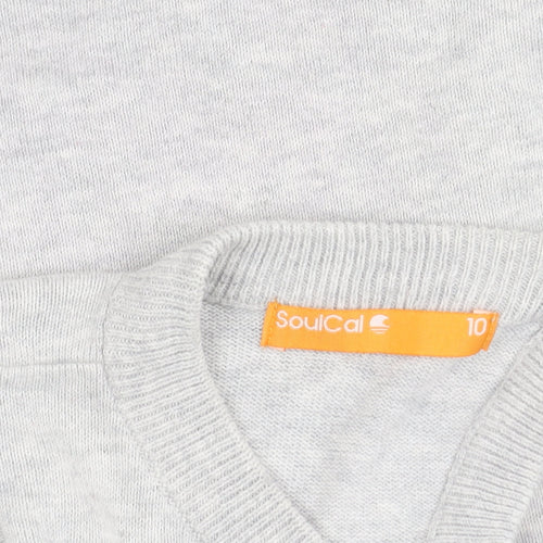 SoulCal Women's Grey V-Neck Pullover Jumper Size 10 Puff Sleeve