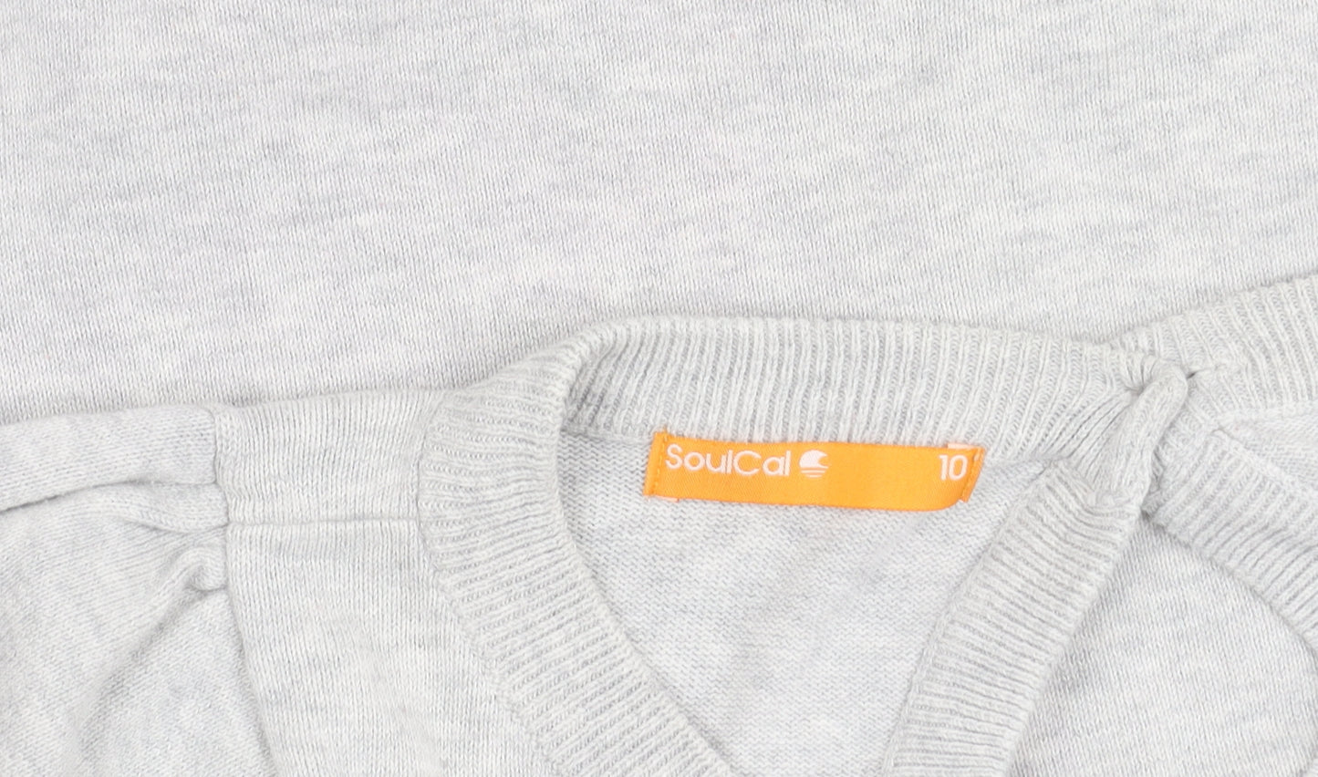 SoulCal Women's Grey V-Neck Pullover Jumper Size 10 Puff Sleeve