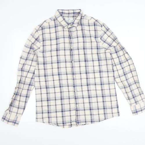 Marks and Spencer Men's Multicoloured Check Linen Blend Shirt M