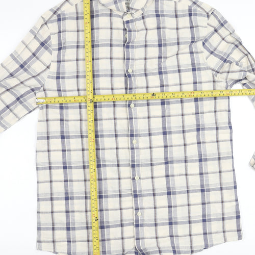 Marks and Spencer Men's Multicoloured Check Linen Blend Shirt M