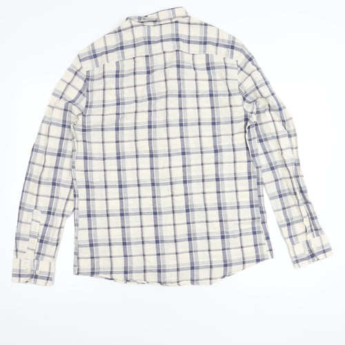Marks and Spencer Men's Multicoloured Check Linen Blend Shirt M