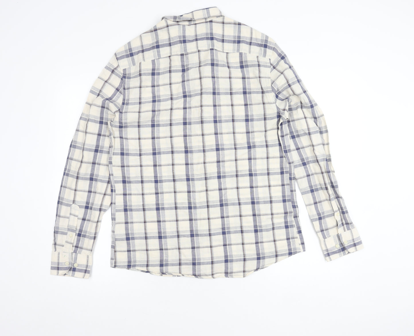 Marks and Spencer Men's Multicoloured Check Linen Blend Shirt M