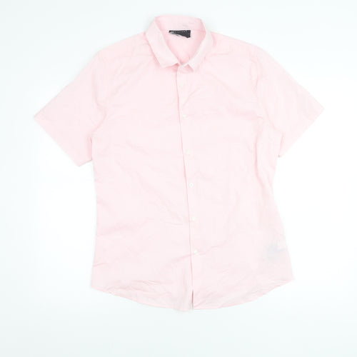 ASOS DESIGN Men's Pink Short Sleeve Button-Up Shirt L Cotton Blend