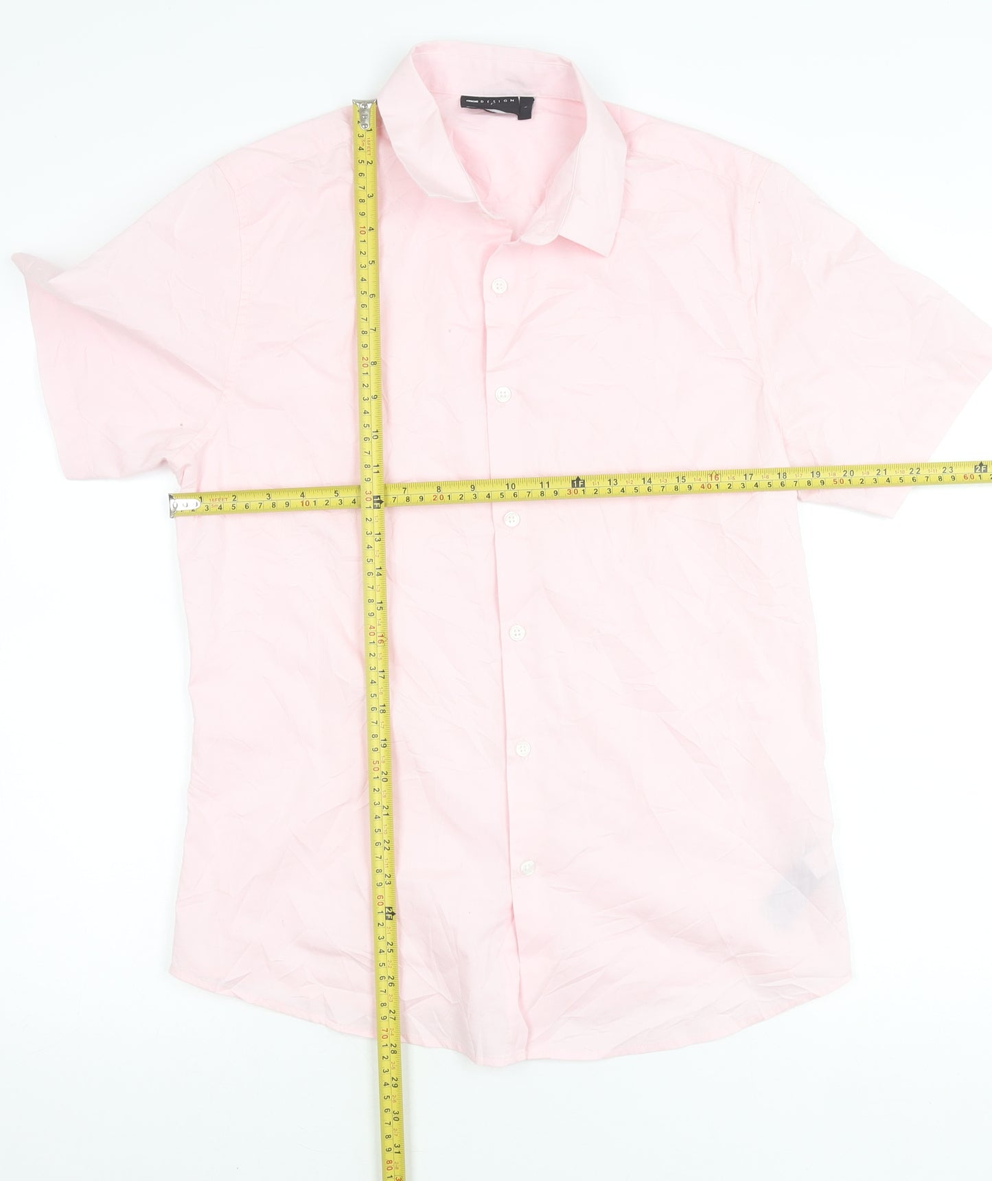 ASOS DESIGN Men's Pink Short Sleeve Button-Up Shirt L Cotton Blend