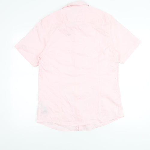 ASOS DESIGN Men's Pink Short Sleeve Button-Up Shirt L Cotton Blend