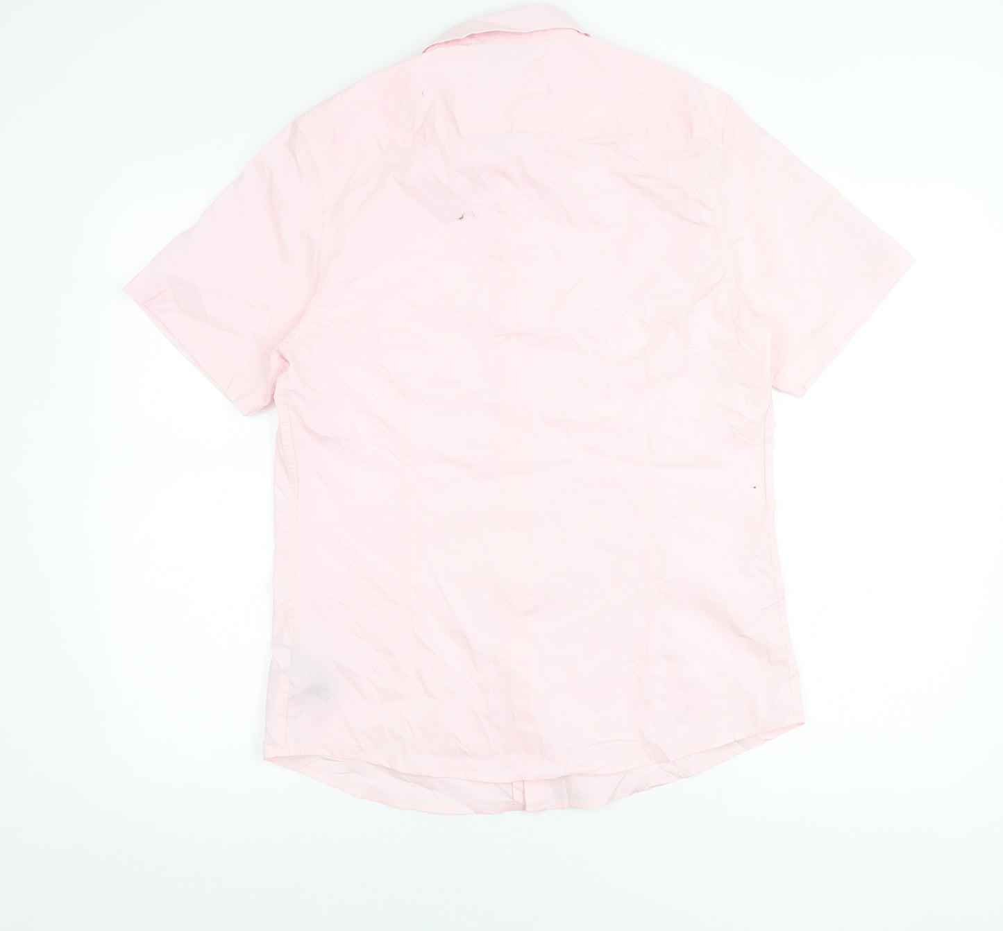 ASOS DESIGN Men's Pink Short Sleeve Button-Up Shirt L Cotton Blend