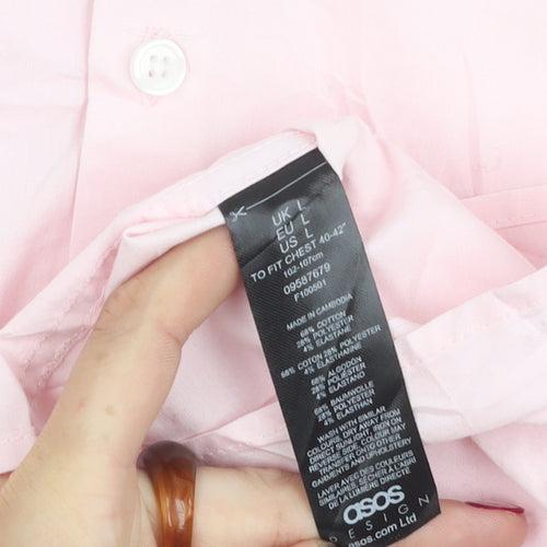 ASOS DESIGN Men's Pink Short Sleeve Button-Up Shirt L Cotton Blend
