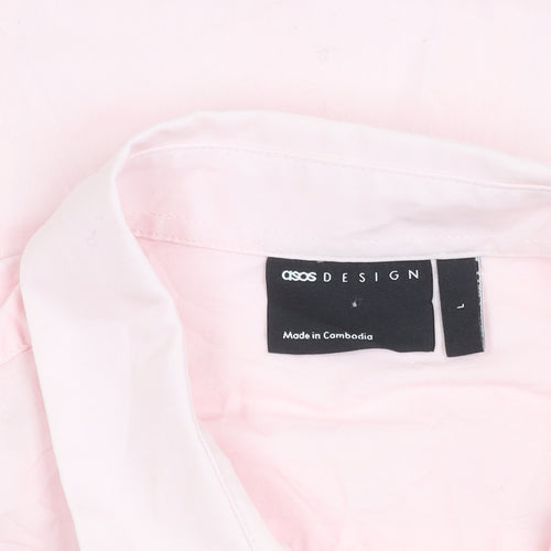 ASOS DESIGN Men's Pink Short Sleeve Button-Up Shirt L Cotton Blend