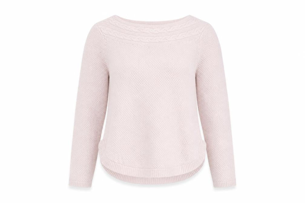 Front view of Monsoon women’s pink boat neck alpaca blend jumper, size S