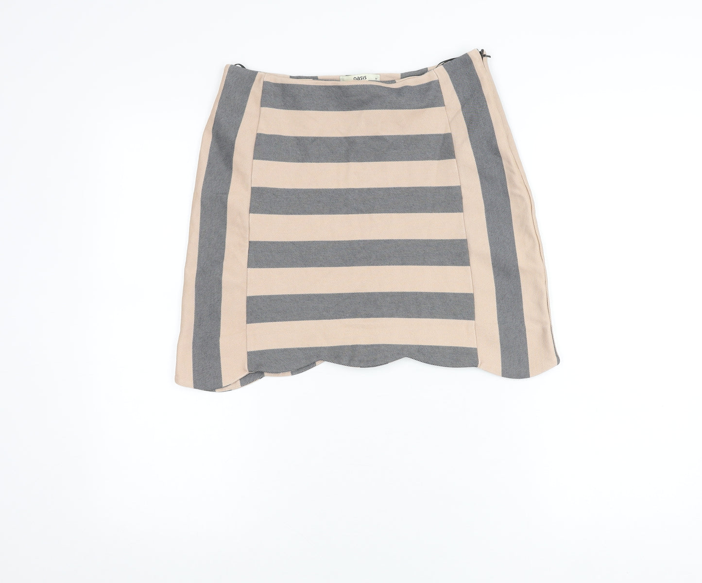 Oasis Women Beige Grey Striped Short Pencil Skirt M Linen Blend