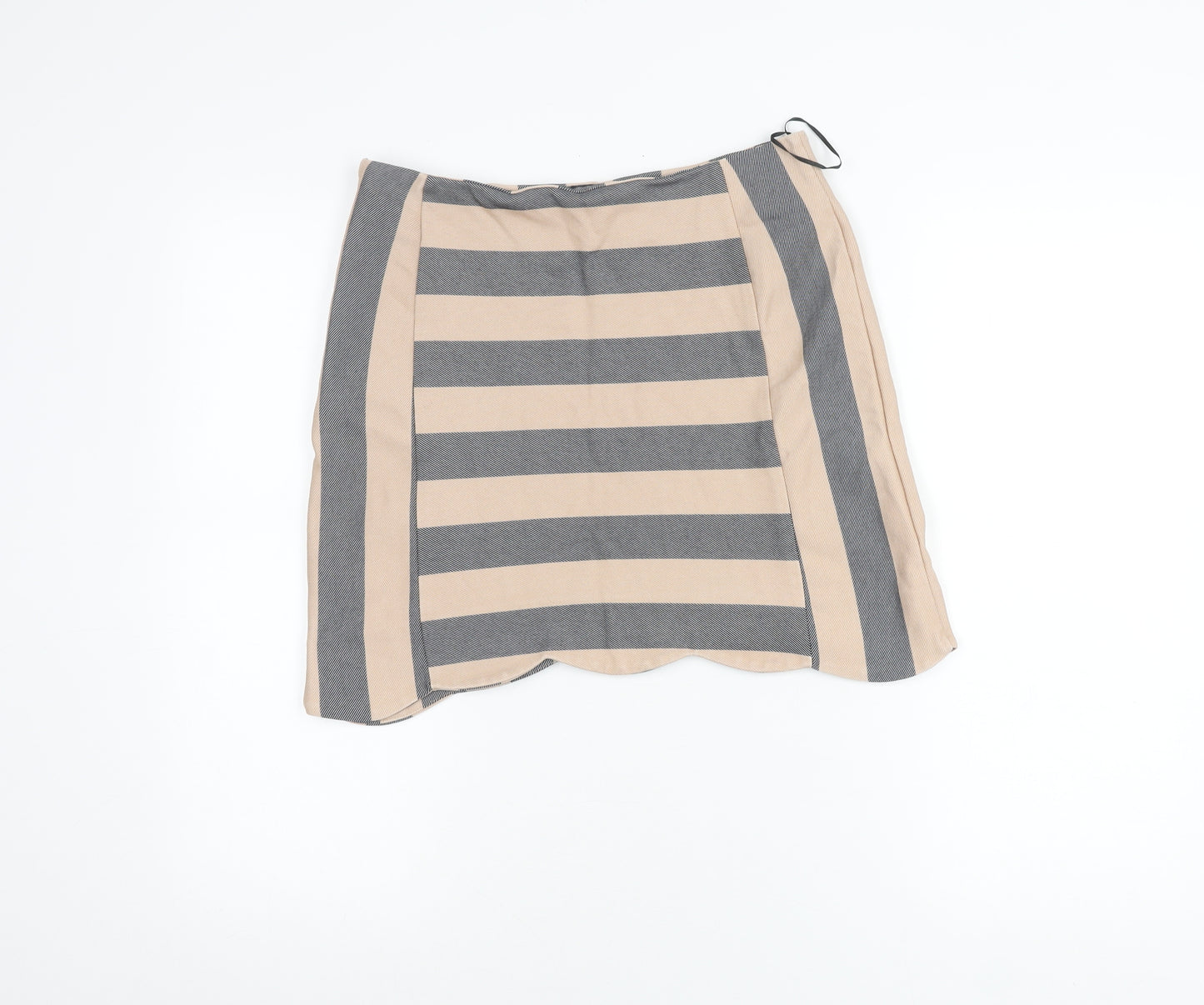 Oasis Women Beige Grey Striped Short Pencil Skirt M Linen Blend