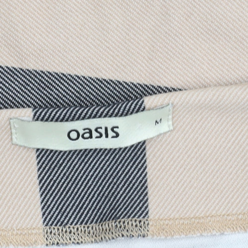 Oasis Women Beige Grey Striped Short Pencil Skirt M Linen Blend