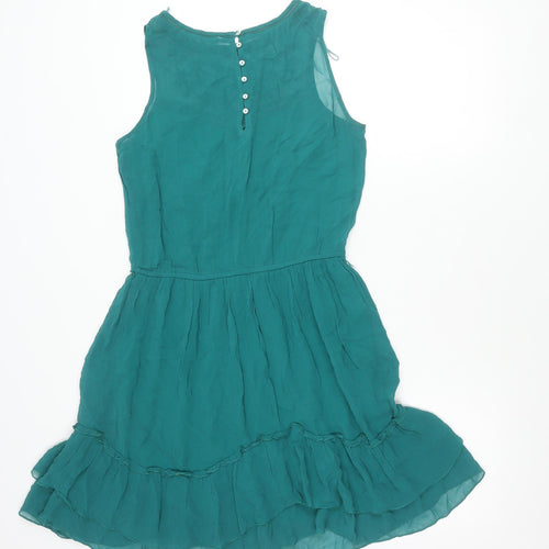 Zara Trafaluc Women’s Green 8 Hi-Low Sleeveless Embroidered Dress