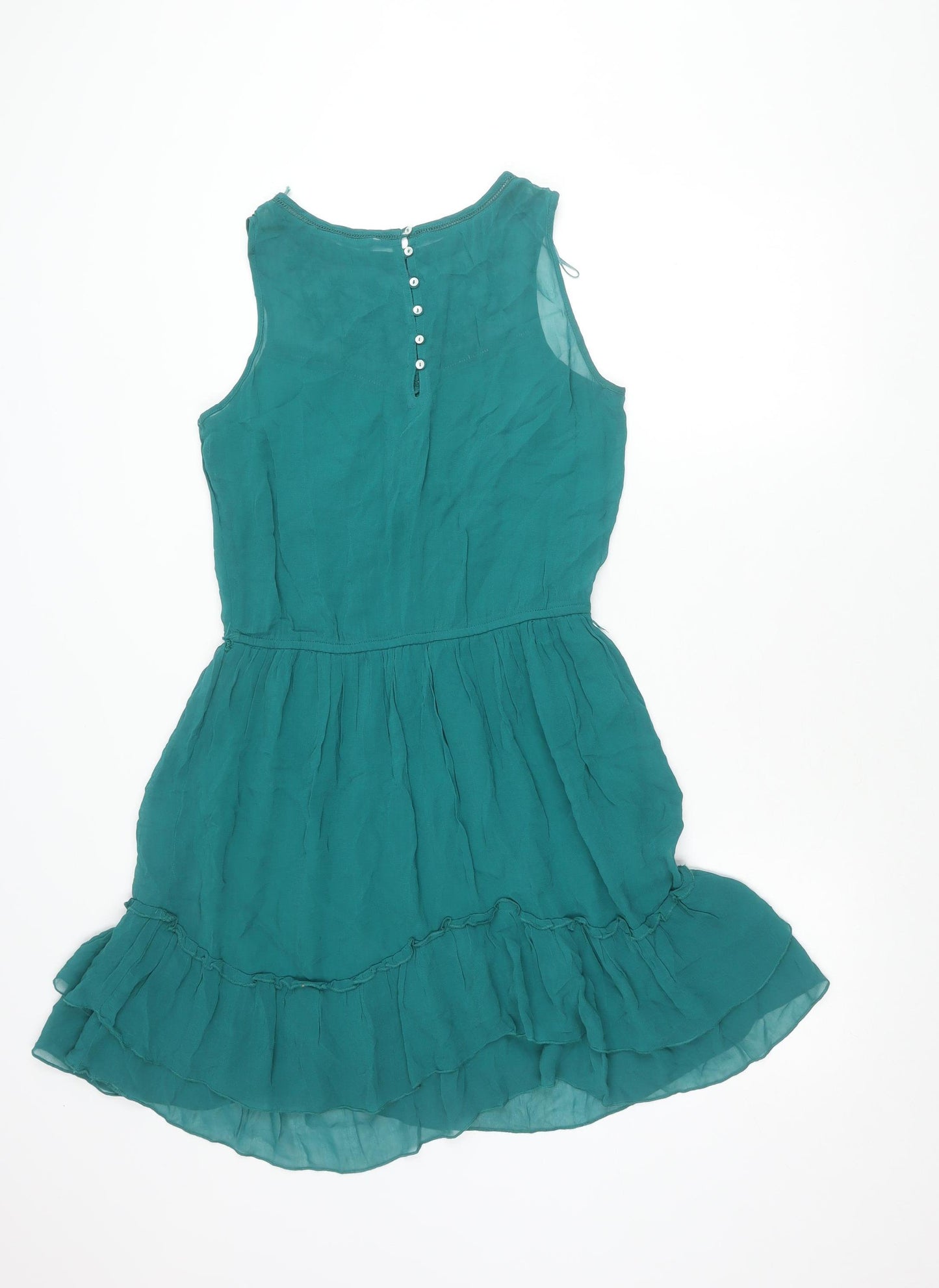 Zara Trafaluc Women’s Green 8 Hi-Low Sleeveless Embroidered Dress