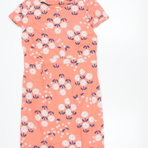 White Stuff Women's Pink Floral Shift Dress Size 12 Knee Length Cotton