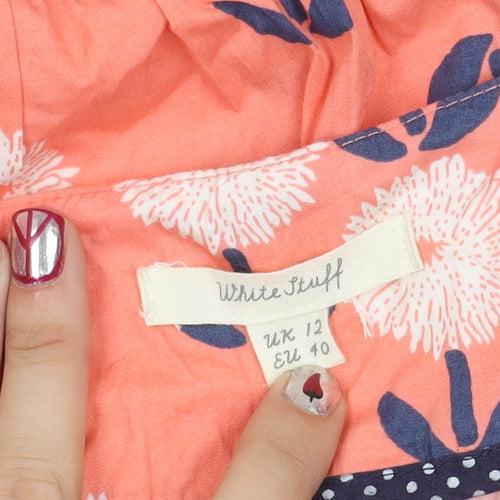 White Stuff Women's Pink Floral Shift Dress Size 12 Knee Length Cotton