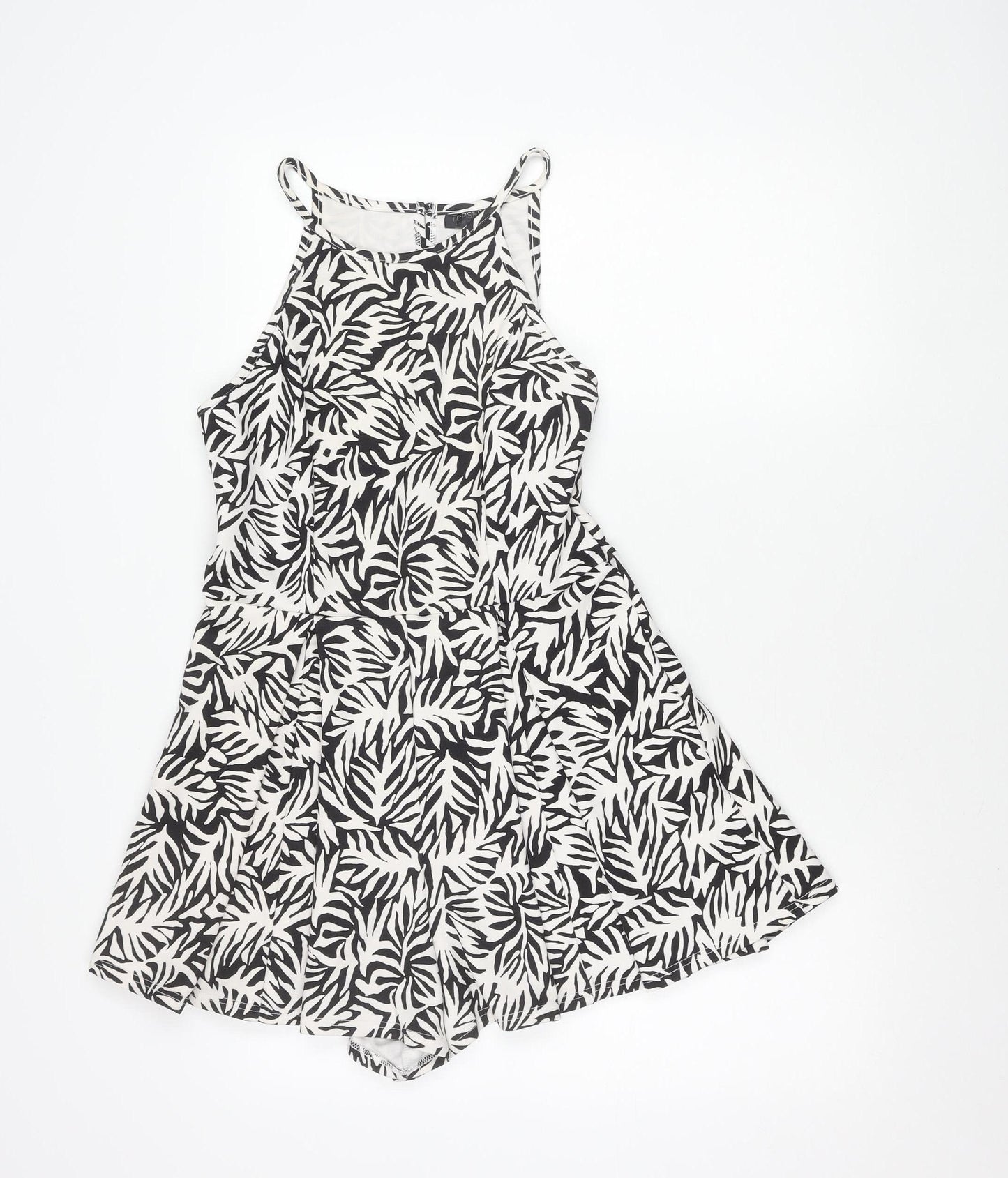 Topshop Women’s Black Animal Print Size 10 A-Line Halter Mini Dress