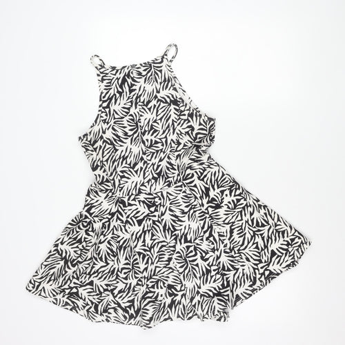 Topshop Women’s Black Animal Print Size 10 A-Line Halter Mini Dress