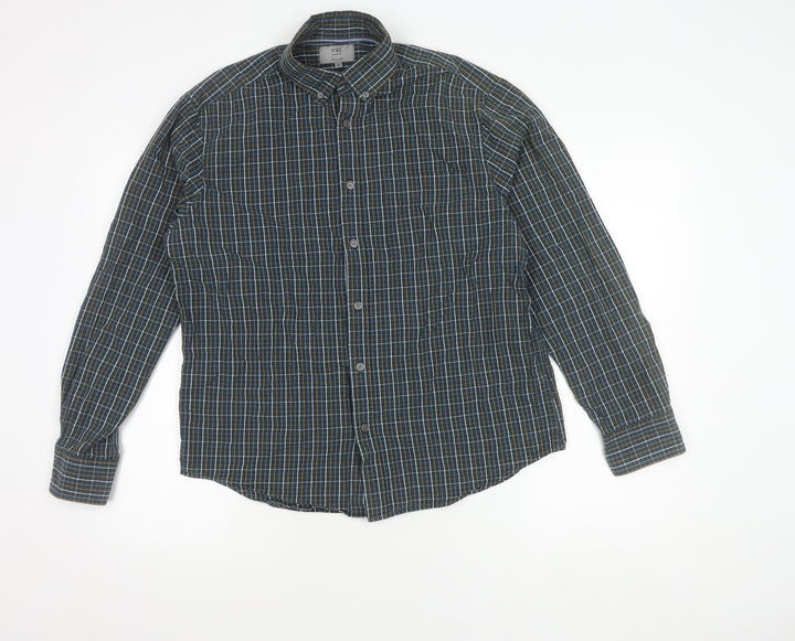 Marks and Spencer Men’s Blue Check Cotton Regular Fit Shirt M 38"-40"