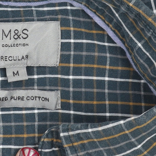 Marks and Spencer Men’s Blue Check Cotton Regular Fit Shirt M 38"-40"