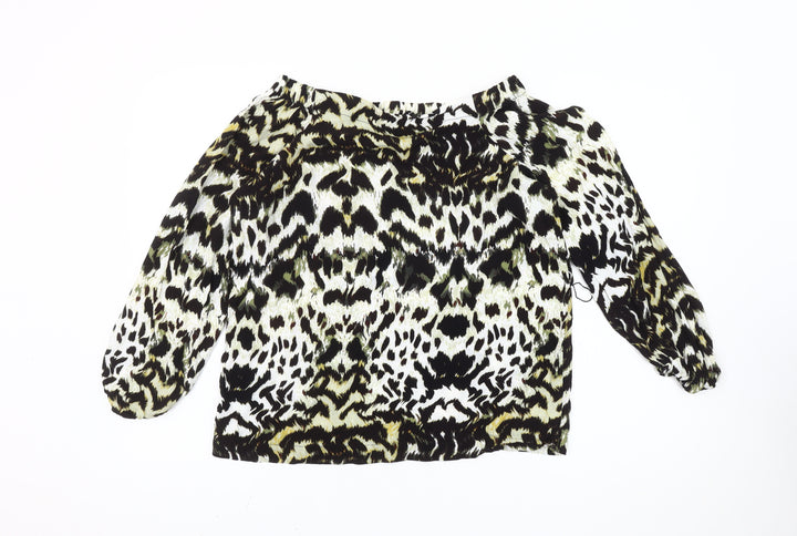Karen Millen Women's Multicoloured Leopard Print Peasant Blouse UK 8