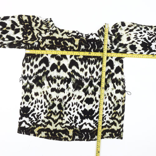 Karen Millen Women's Multicoloured Leopard Print Peasant Blouse UK 8
