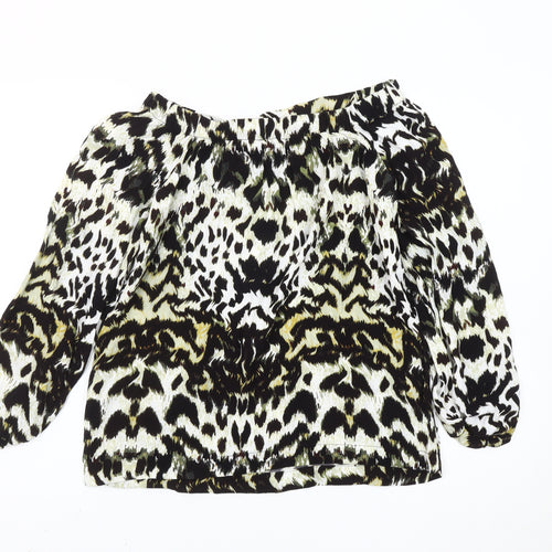 Karen Millen Women's Multicoloured Leopard Print Peasant Blouse UK 8