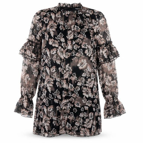 Nasty Gal Women’s Black Floral Shift Dress Size 8 High Neck Long Sleeve