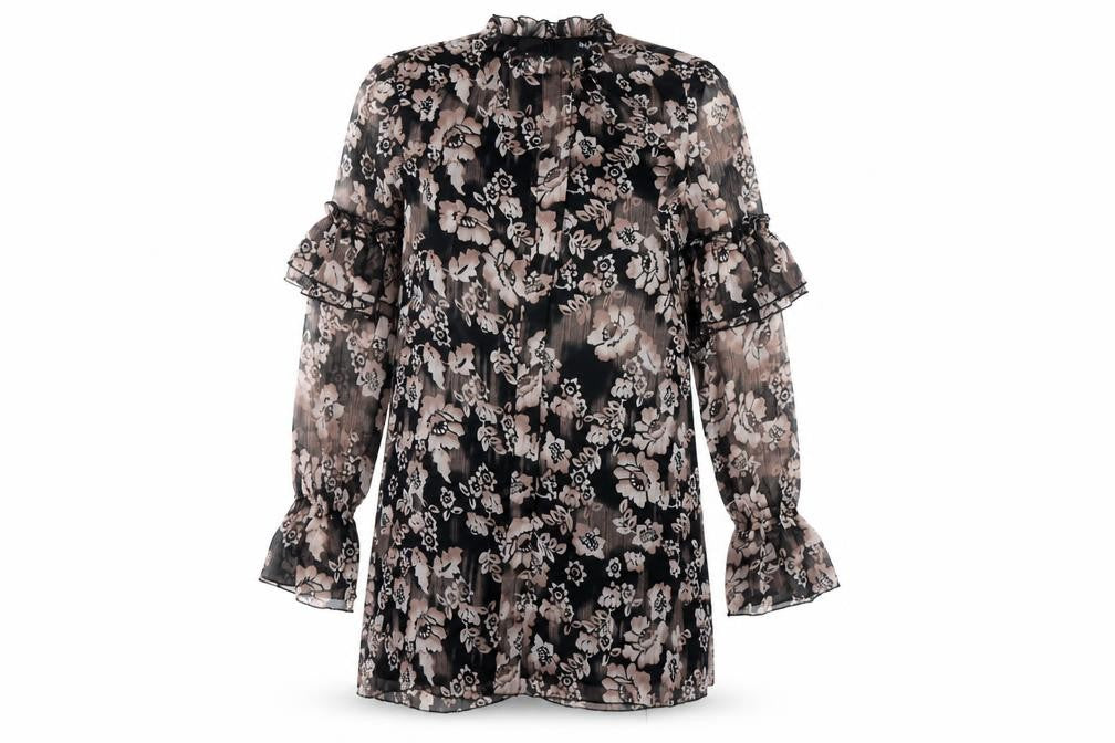 Nasty Gal Women’s Black Floral Shift Dress Size 8 High Neck Long Sleeve