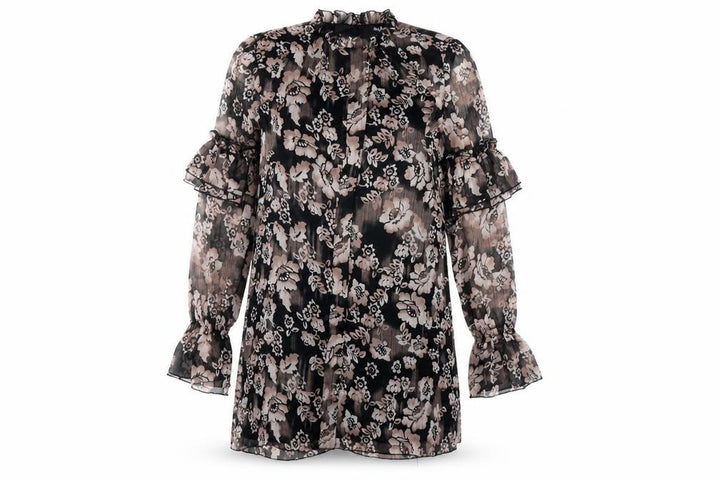 Nasty Gal Women’s Black Floral Shift Dress Size 8 High Neck Long Sleeve