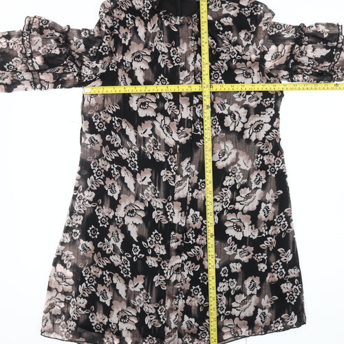 Nasty Gal Women’s Black Floral Shift Dress Size 8 High Neck Long Sleeve