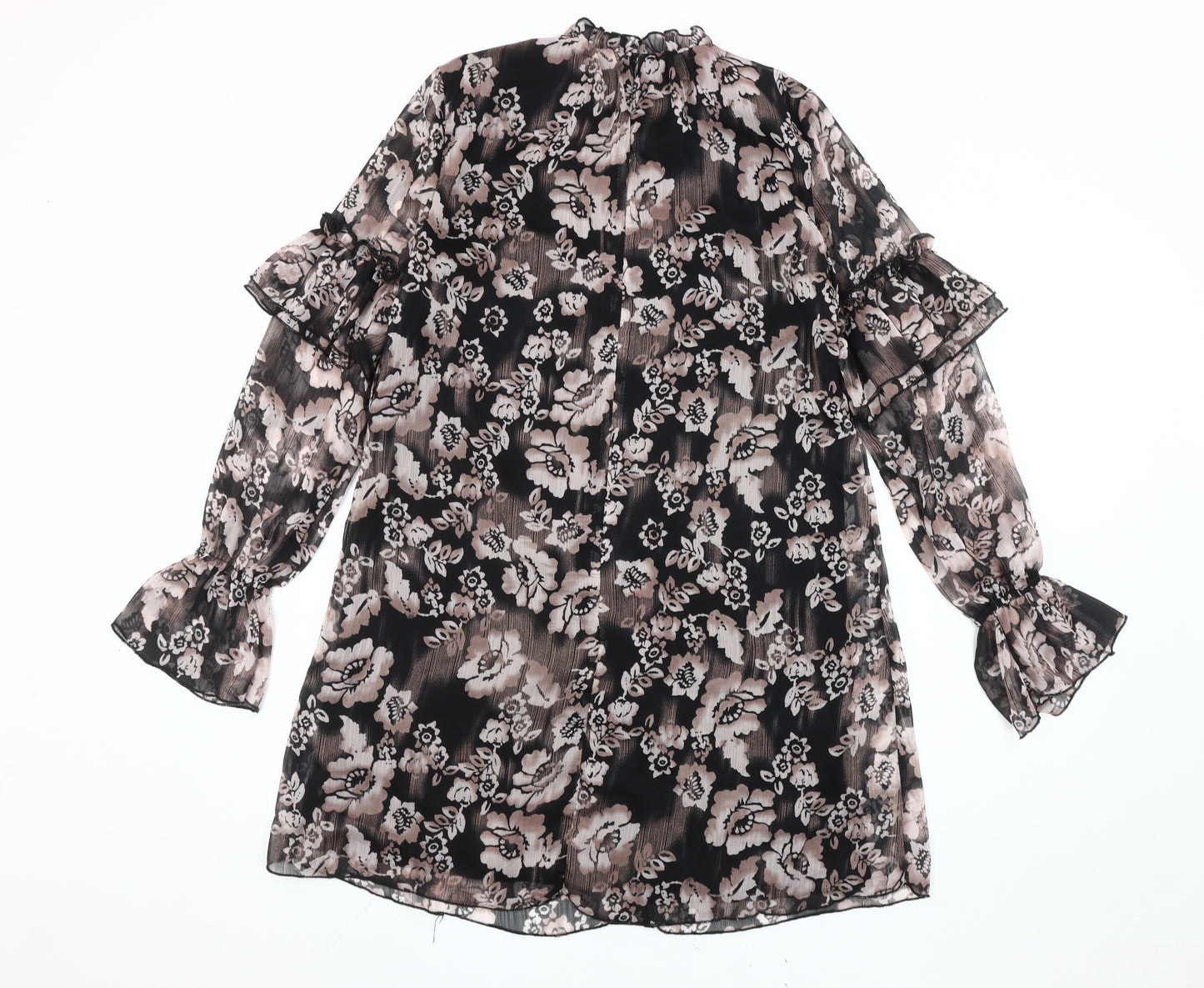 Nasty Gal Women’s Black Floral Shift Dress Size 8 High Neck Long Sleeve