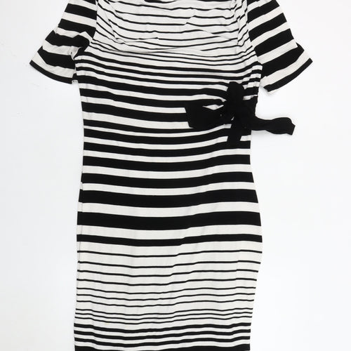 Marks and Spencer Women’s Black Striped Bodycon Bow Dress Size 12