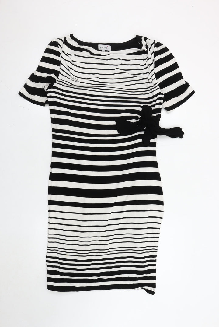 Marks and Spencer Women’s Black Striped Bodycon Bow Dress Size 12