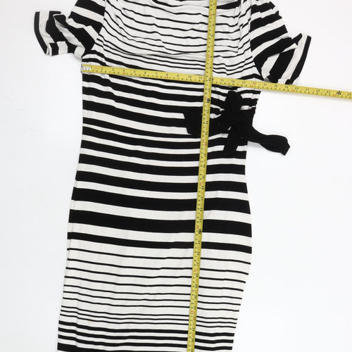 Marks and Spencer Women’s Black Striped Bodycon Bow Dress Size 12