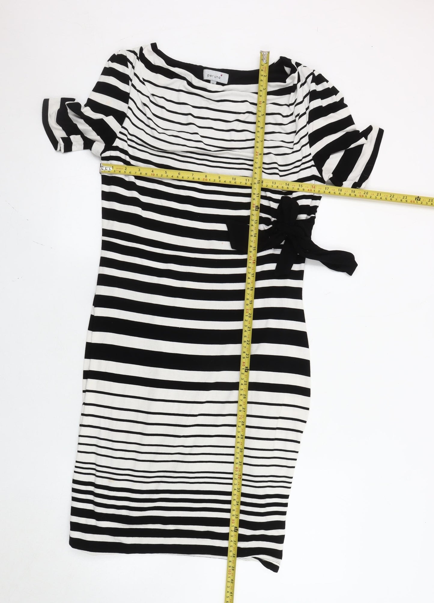 Marks and Spencer Women’s Black Striped Bodycon Bow Dress Size 12