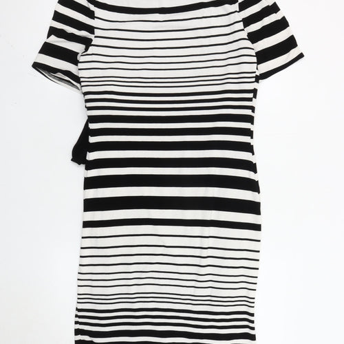 Marks and Spencer Women’s Black Striped Bodycon Bow Dress Size 12