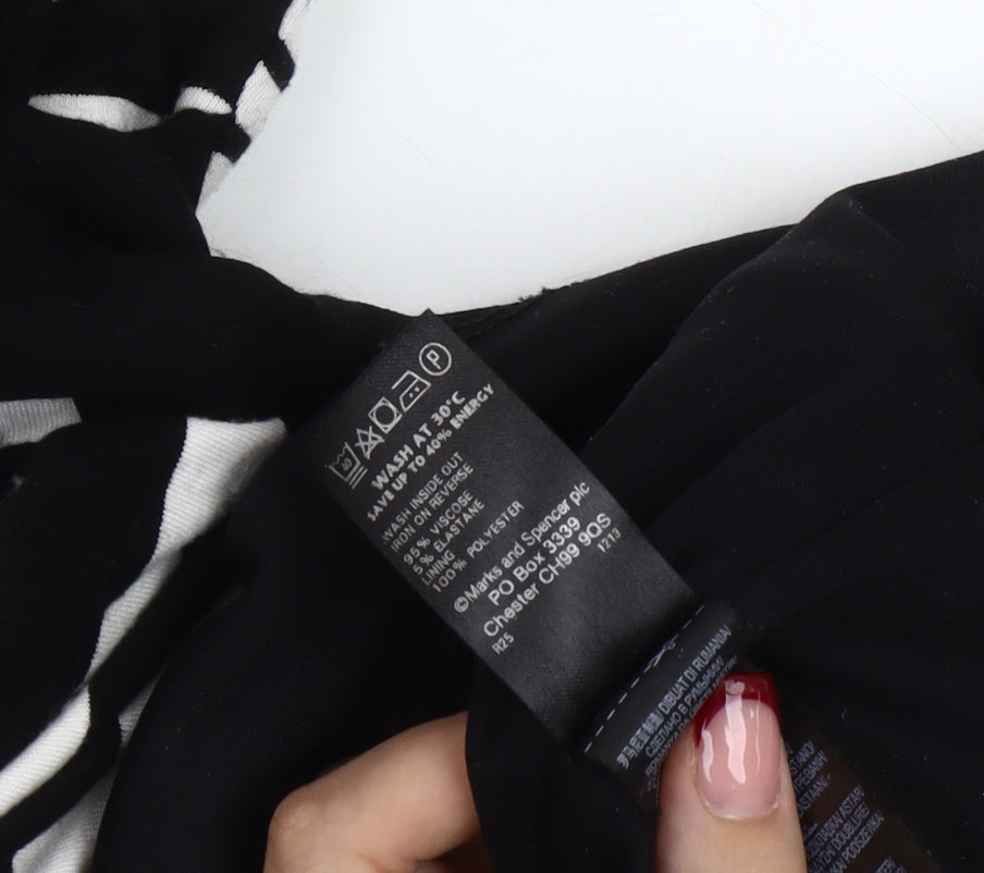 Marks and Spencer Women’s Black Striped Bodycon Bow Dress Size 12
