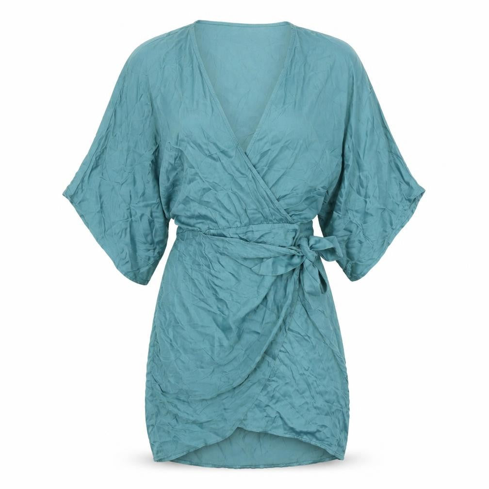 Zara Women’s Green Short Wrap Dress Kimono Sleeve V-Neck M