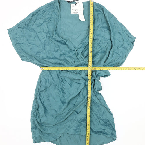 Zara Women’s Green Short Wrap Dress Kimono Sleeve V-Neck M